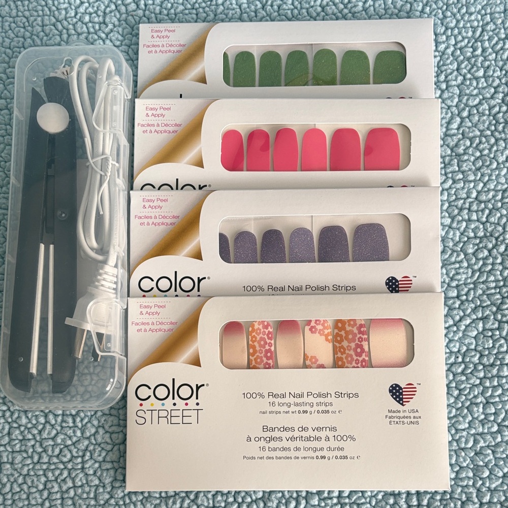 Color Street Nail Polish Strips Set - Green, Pink, Purple, Peach